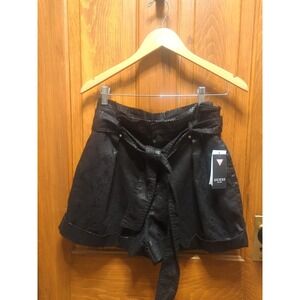 Guess Women's Black Shiny Python Sammy Short Ruffled/Tie Waist Sz L NWT